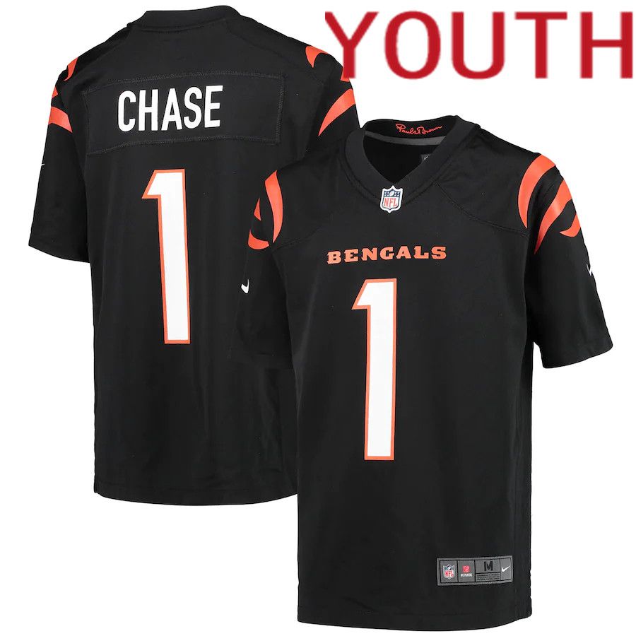 Youth Cincinnati Bengals #1 Ja Marr Chase Nike Black Game NFL Jersey